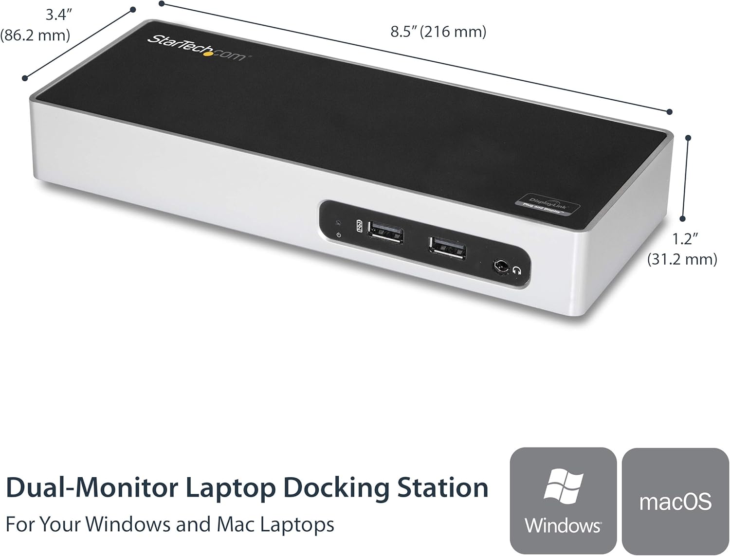 StarTech.com USB 3.0 Docking Station - Dual Monitor Laptop Docking Station with HDMI & DVI/VGA Video - 6-port USB 3.1 Gen 1 5Gbps Hub, GbE, Audio - Universal Type-A Dock - Windows & Mac (DK30ADD)