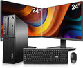 Lenovo Small Desktop Computer (SFF), Dual 24 Inch Monitors, Intel Core i7-6700, 32GB RAM 512GB SSD +2TB HDD, 2GB Graphics Card, HDMI, WiFi, Bluetooth,Wireless Keyboard Mouse (Renewed)