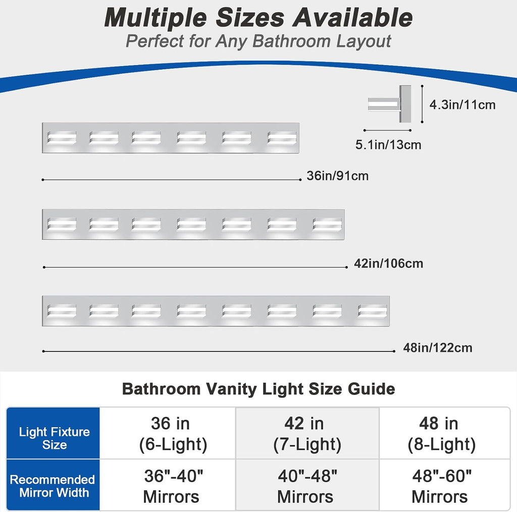 IZORRO LED Modern Bathroom Lights Fixtures(6-Light,Dimmable,360°Rotate),Chrome Acrylic Wall Lighting,Vanity Lights for Bathroom Over Mirror - 6000k 36In （No Assembly Required）
