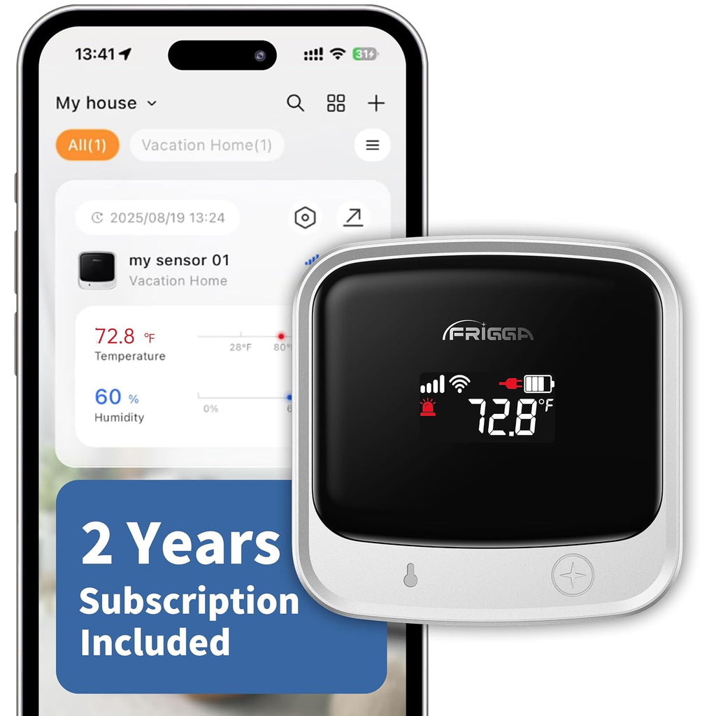 Frigga 4G Cellular Temperature & Humidity Monitor, No WiFi Required (WiFi Optional), Remote Temperature Sensor with App, Email & Voice Alerts for RV, Pets, Vacation Home, S0