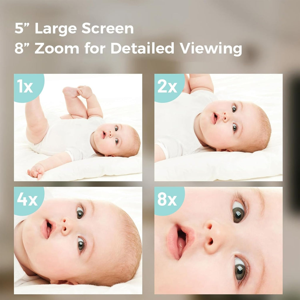 Video Baby Monitor with 2 Cameras, 2000ft Range, 1080p HD, 5' Screen, No WiFi, Dual View, 5000mAh Battery, Super Clear Night Vision, Pan-Tilt-Zoom, 2-Way Audio, AI Cry & Motion Detection