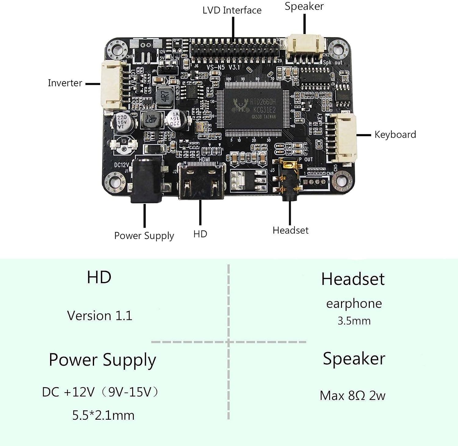 VSDISPLAY 10.4' 10.4 Inch 1024x768 600nit IPS LCD Screen VS104T-004A with Audio LCD Controller Board