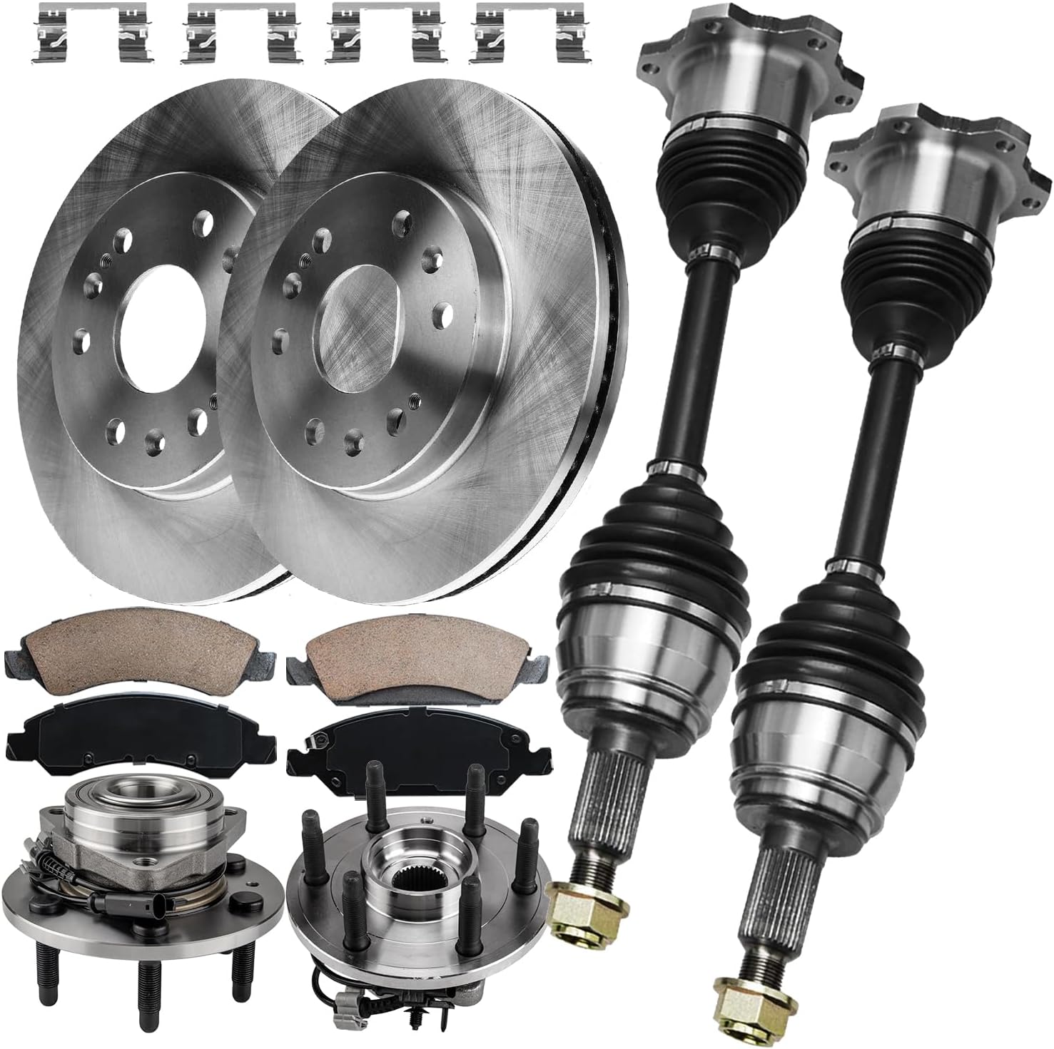 12.99' Front Brake Kit Replacement for 2008 2009 2010 2011 2012 2013 2014 Chevy Tahoe, for Silverado Suburban GMC Yukon XL 1500 Brake Pads and Rotors with CV Axle Wheel Hub Assembly Front