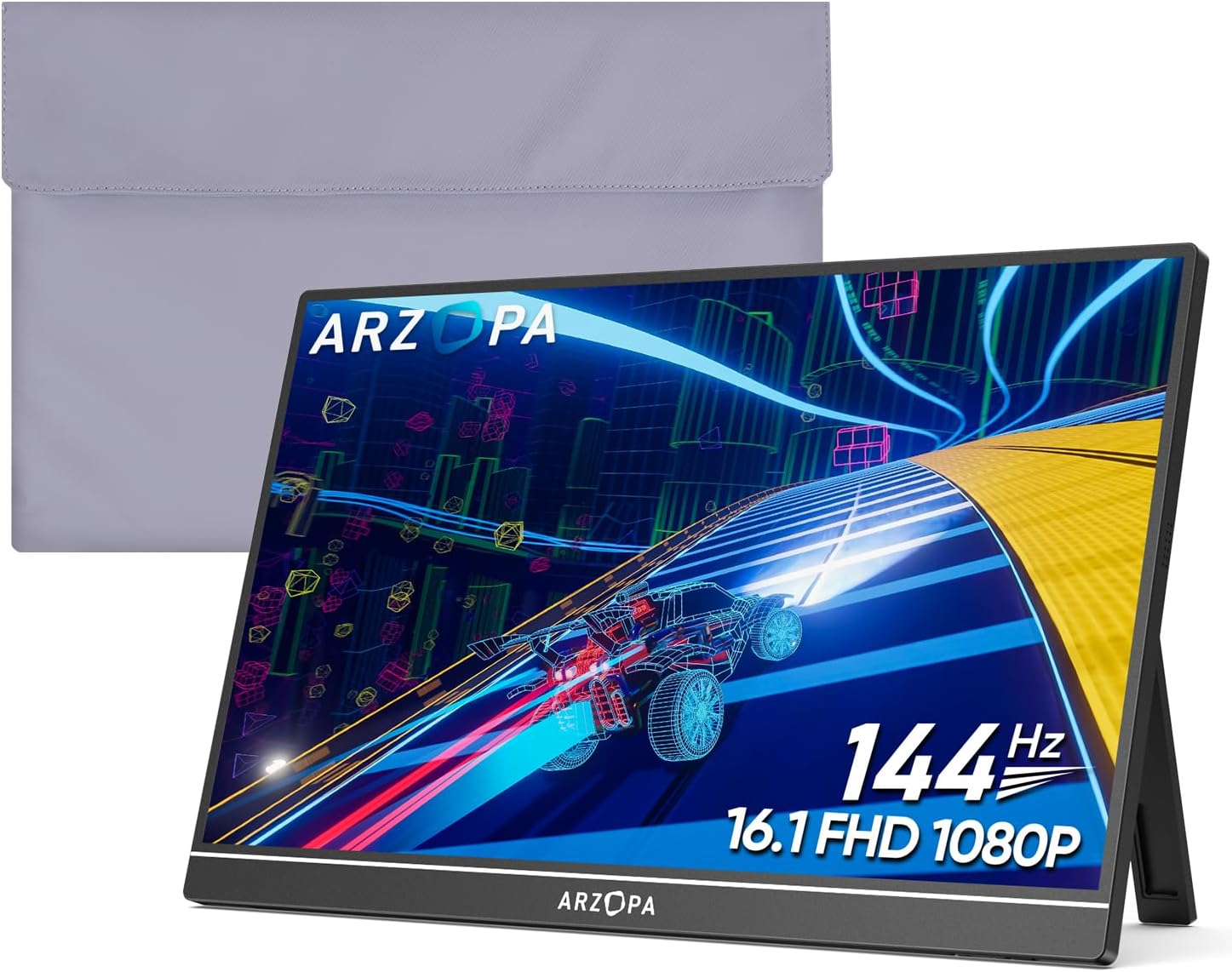 ARZOPA Portable Monitor & Sleeve,16.1'' 144Hz 1080P FHD Laptop Monitor & PU Sleeve Bag Combination