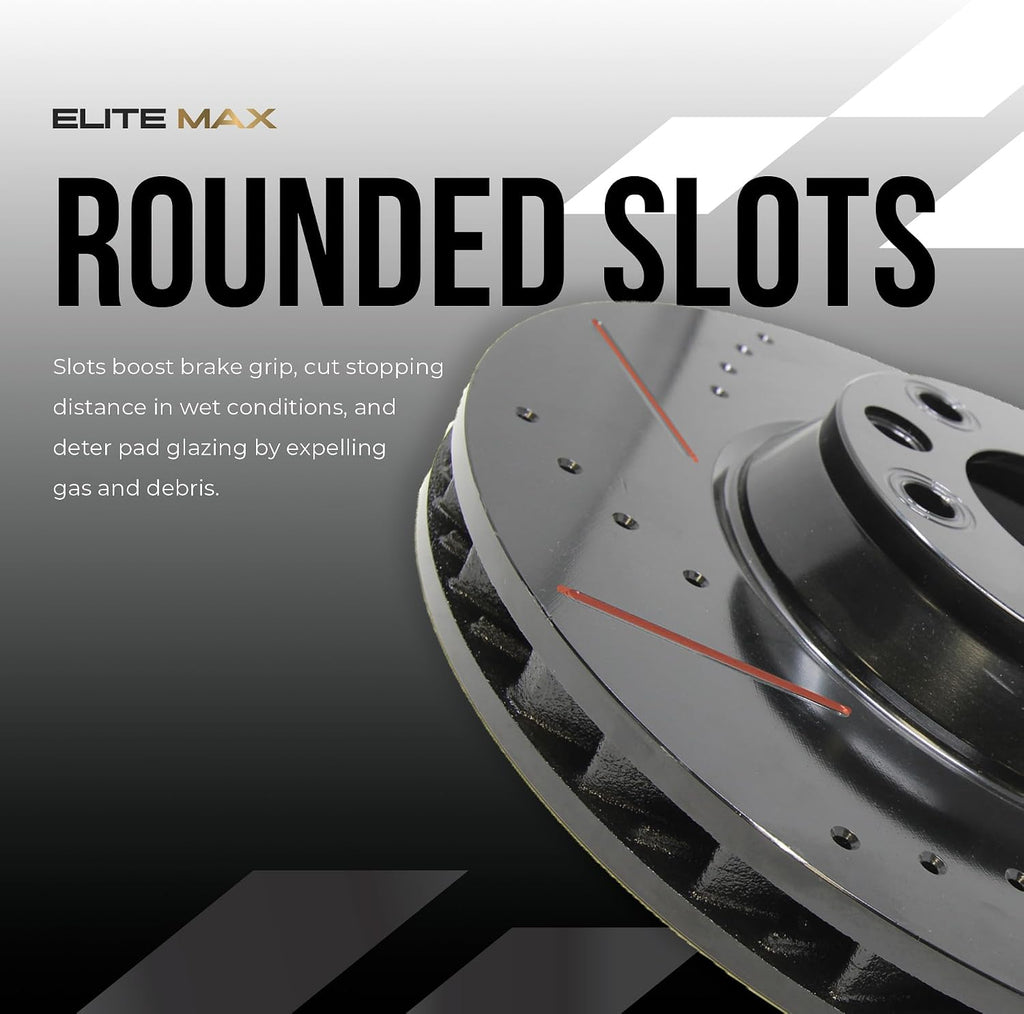 Max Advanced Brakes Front & Rear Brake Kit Compatible With 2011-2014 Nissan Murano Compatible With Infiniti QX70 Q70 Replacement Drilled Slotted Black Coated Disc Brake Rotors and Ceramic Brake Pads