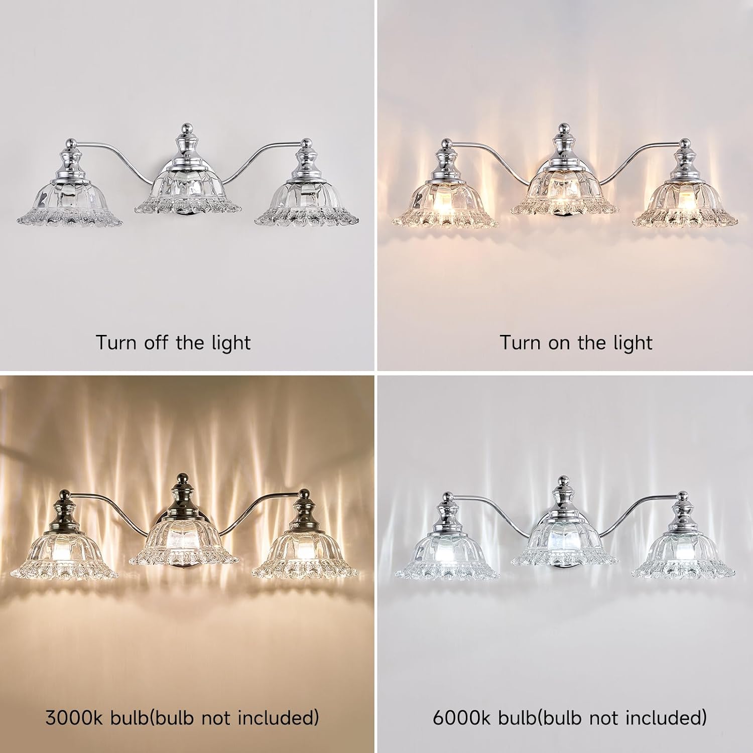 XIEDUN Chrome Vanity Light 3 Light Bathroom Lights Vanity Lights for Bathroom Bathroom Light Fixtures