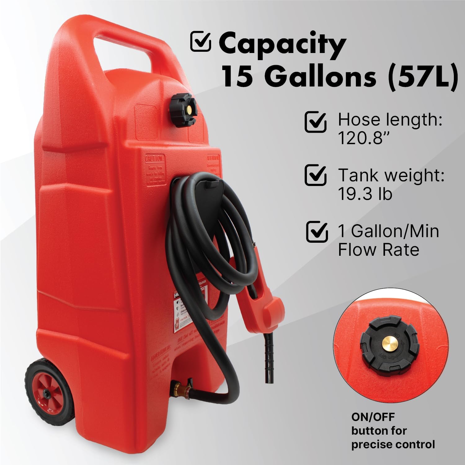 LAUCO 15 Gallons Gas Can, Heavy-Duty Fuel Tank with Manual Transfer Pump & 10FT Hose, Portable Gas Caddy with Wheels, Leak-Proof Gas Container for Lawn Mowers, Cars, Boats, 87259