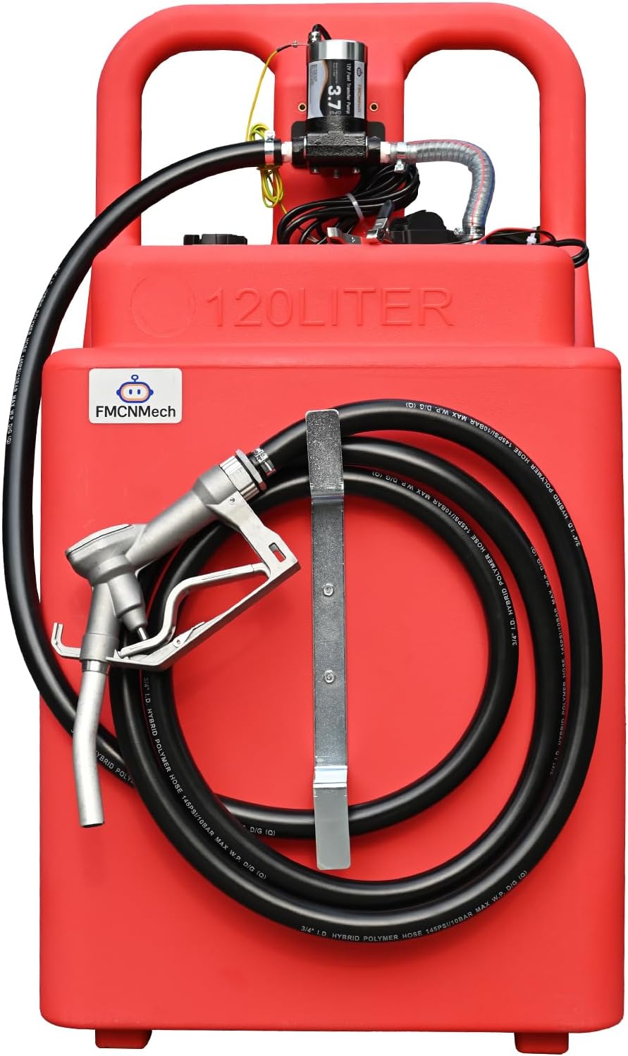 FMCNMech 32 Gallon Fuel Caddy with 12V Electric Pump, Forward & Reverse Flow, Portable Fuel Transfer Tank for Gasoline, Diesel & Kerosene, Ideal for Lawn Mowers, Tractors, Skid Steers, and Jobsite Equipment