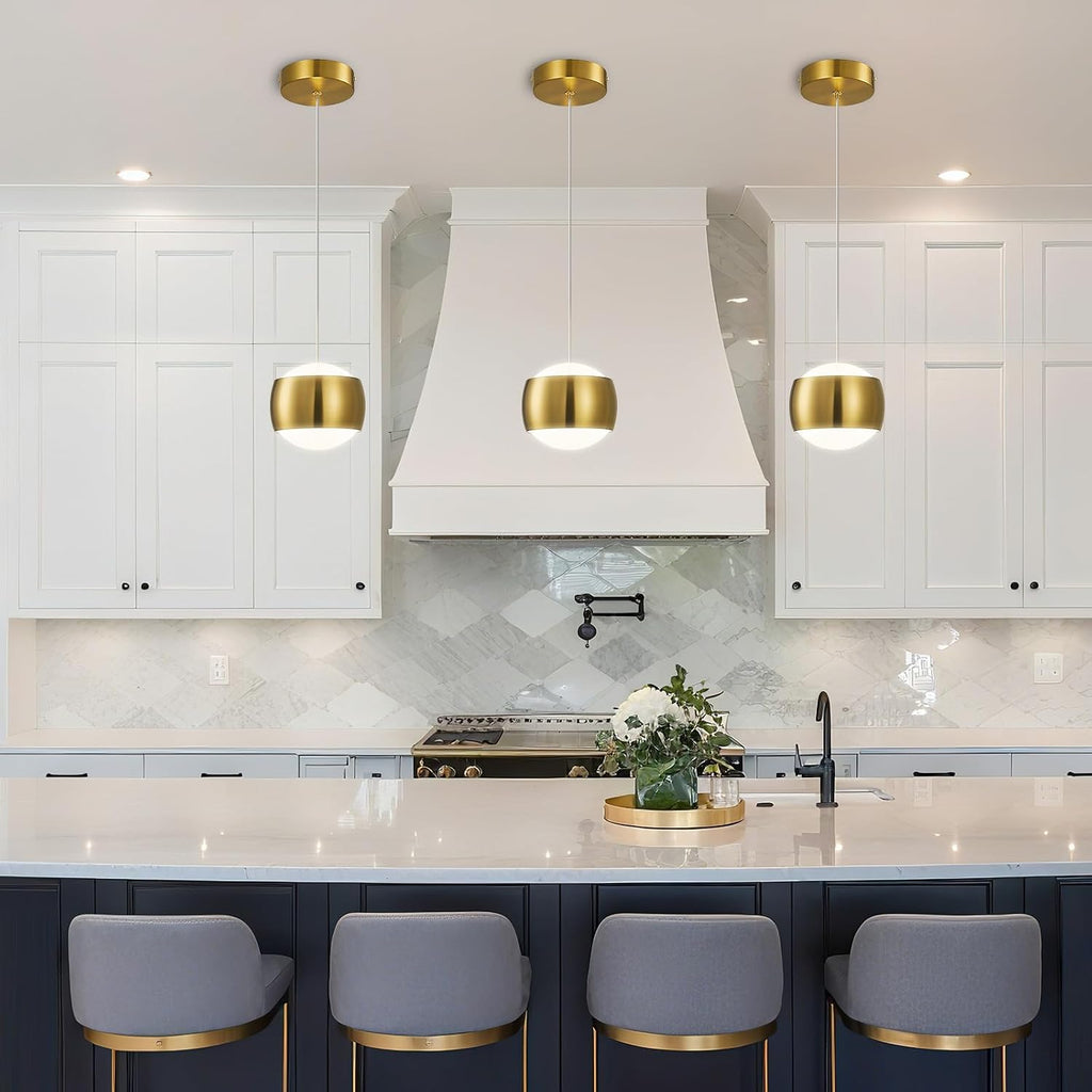 Modern Gold LED Dimmable Pendant Light fixtures,6″ Island Pendant Lighting for Kitchen Island Dinning Room,Bedroom,Bar, Kitchen Island Ceiling Hanging Light Fixtures(gold-1-Pack)