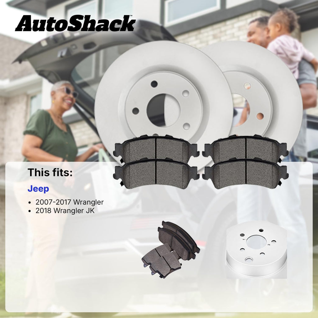 AutoShack Front & Rear Brake Rotors & Premium Pads for Jeep, Wrangler 2007-2017 Wrangler JK 2018, 4WD RWD V6 3.6L 3.8L - Coated - ArmorStop