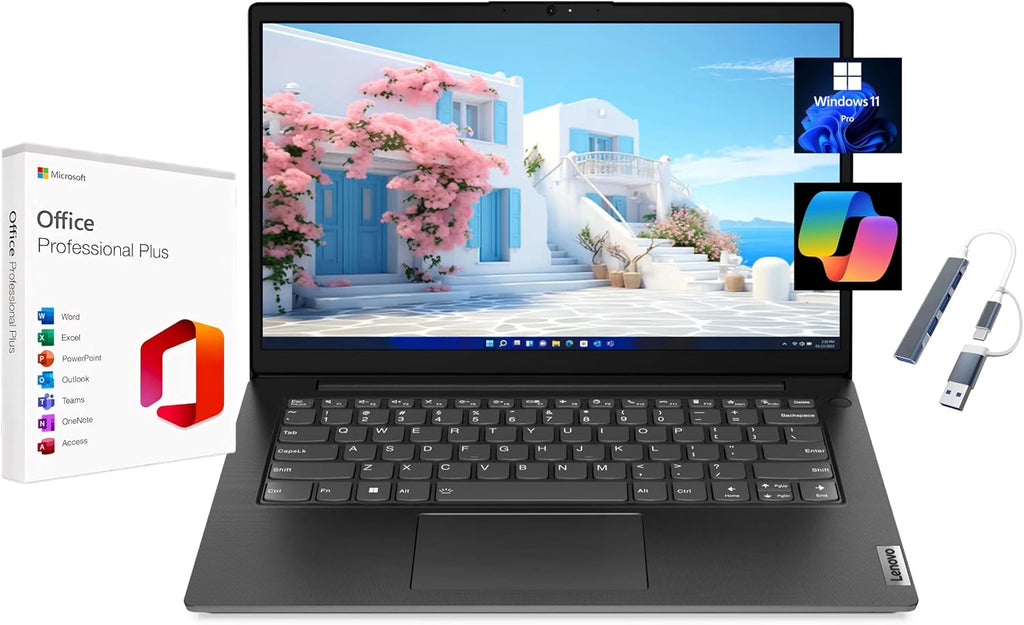 Lenovo V14 G4 14' FHD Laptop, with Free Lifetime Microsoft Office, Intel i7-13620H, 8GB RAM, 512GB SSD, Intel UHD Graphics, Windows 11 Pro, Business Black, Copilot, with USB Hub