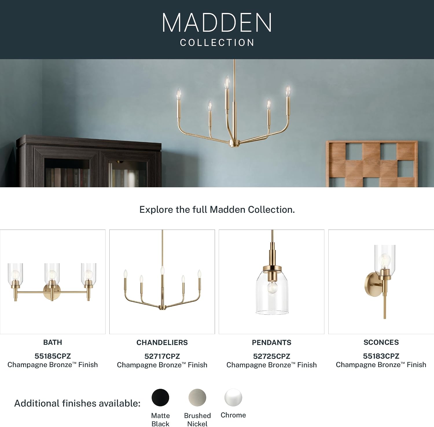Kichler Madden 1-Light Mini Pendant Light Fixture with Clear Glass Shade in Champagne Bronze, Sloped Ceiling Compatible for Kitchen Island Hanging Lighting (15' x 7 '), 52725CPZ