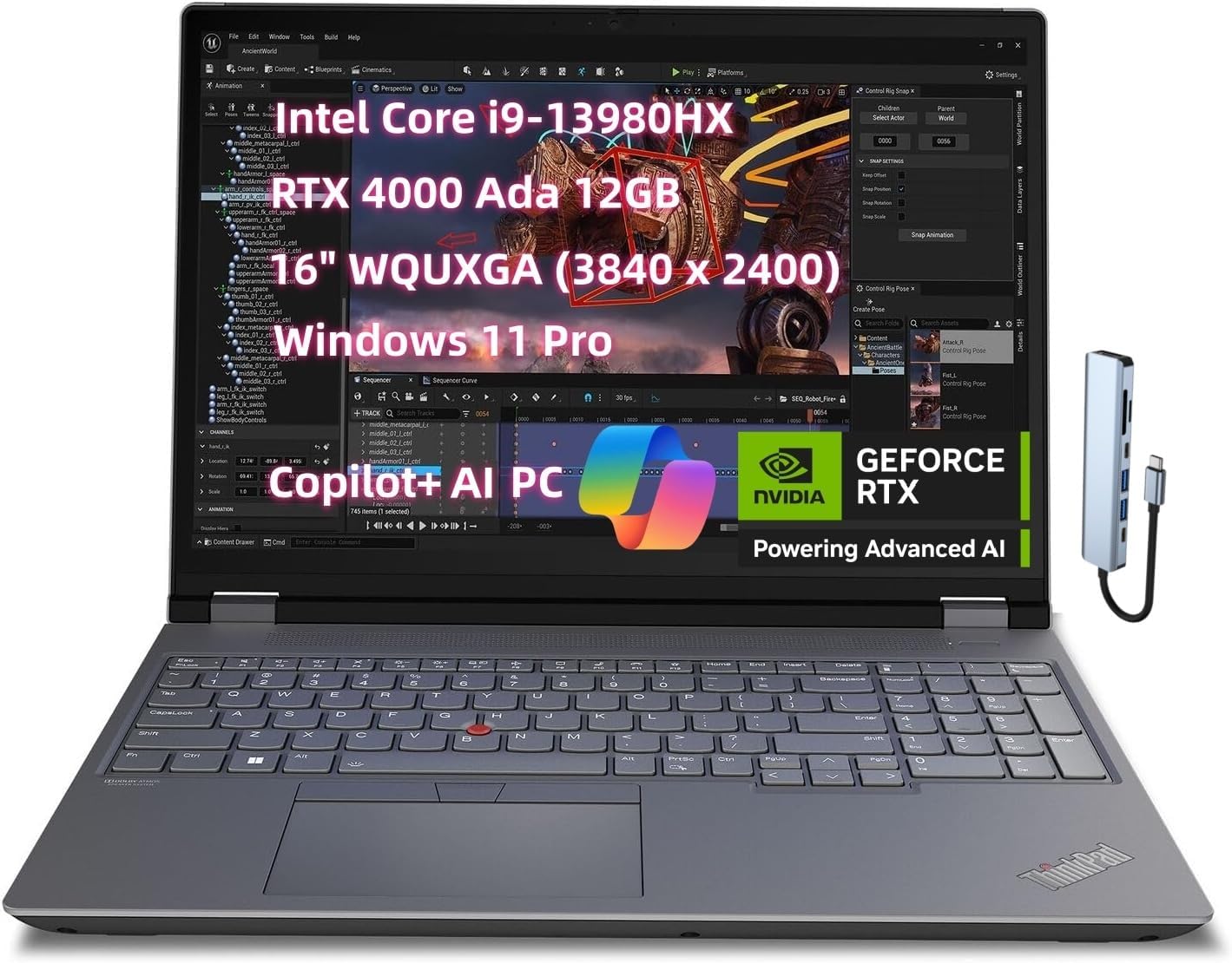 NewLenovo ThinkPad P16 Gen 2 Mobile Workstation (16' WQUXGA 4K+ (3840 x 2400), Core i9-13980HX 24C, 128GB RAM 4TB SSD, RTX 4000 Ada) Laptop for Engineer Designer Architect, USB-C Hub, Win 11 Pro