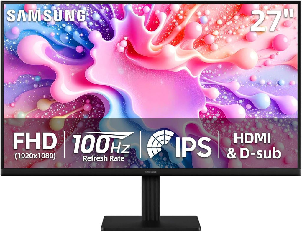 Samsung 27 inch IPS FHD (1920 x 1080) Monitor, S3 Series, 100Hz Refresh Rate, AMD FreeSync, Flicker-Free, Game Mode, Eye Care, HDMI & VGA, Ergonomic Design, VESA Mountable, Tilt Adjustment, Black