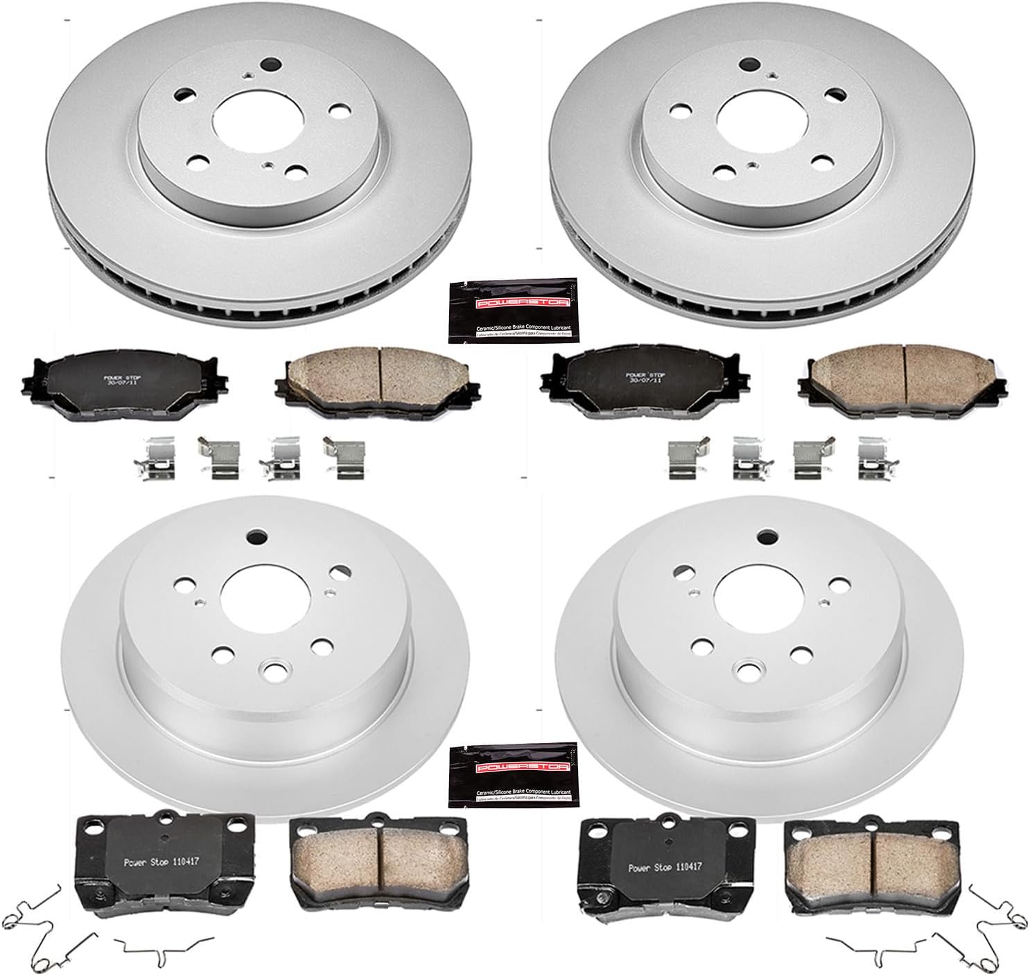 PowerStop Front and Rear Brake Kit for Lexus IS250 2006-13 - Fully-Coated Disc Rotors with Z17 Ceramic Brake Pads Replacement, CRK2407