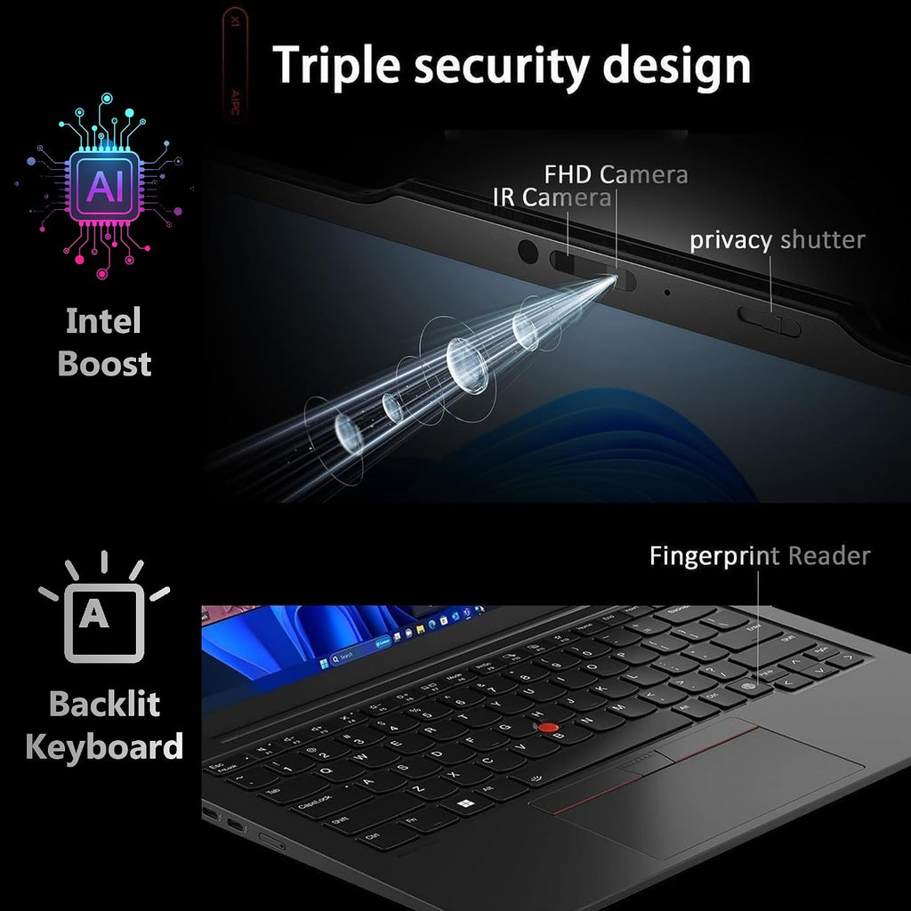 Lenovo ThinkPad X1 Carbon Gen 13 Business AI Laptop, Intel Core Ultra 7 255U Processor, 14' FHD+ Touchscreen, 32GB DDR5 RAM, 1TB SSD PCIe , WiFi 6E + BT, Backlit KB, FHD Webcam, Win 11 Pro - Black