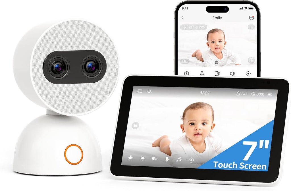 Bundle of Simsky Baby Monitor with Camera and Audio + Baby Monitor Floor Stand, 7' HD Large Touch Screen WiFi/No WiFi Smart Video Monitor, 6X Optical Quality Zoom, App Remote Access
