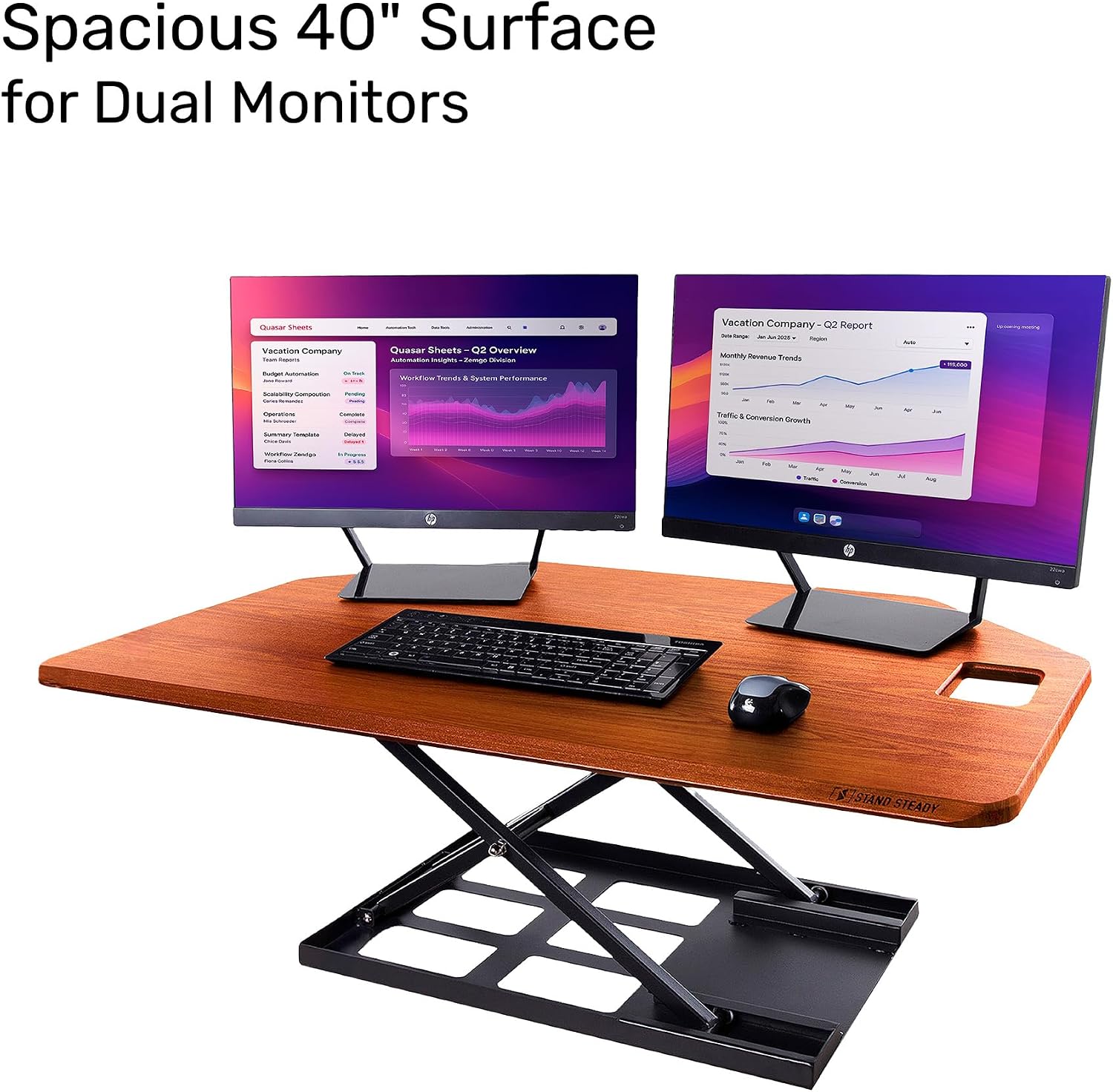 X-Elite Pro 40' Corner Standing Desk Converter with Pneumatic Lift | Adjustable Sit to Stand Riser, L-Shaped Desks & Cubicles | Fully Assembled Computer Workstation (Cherry)