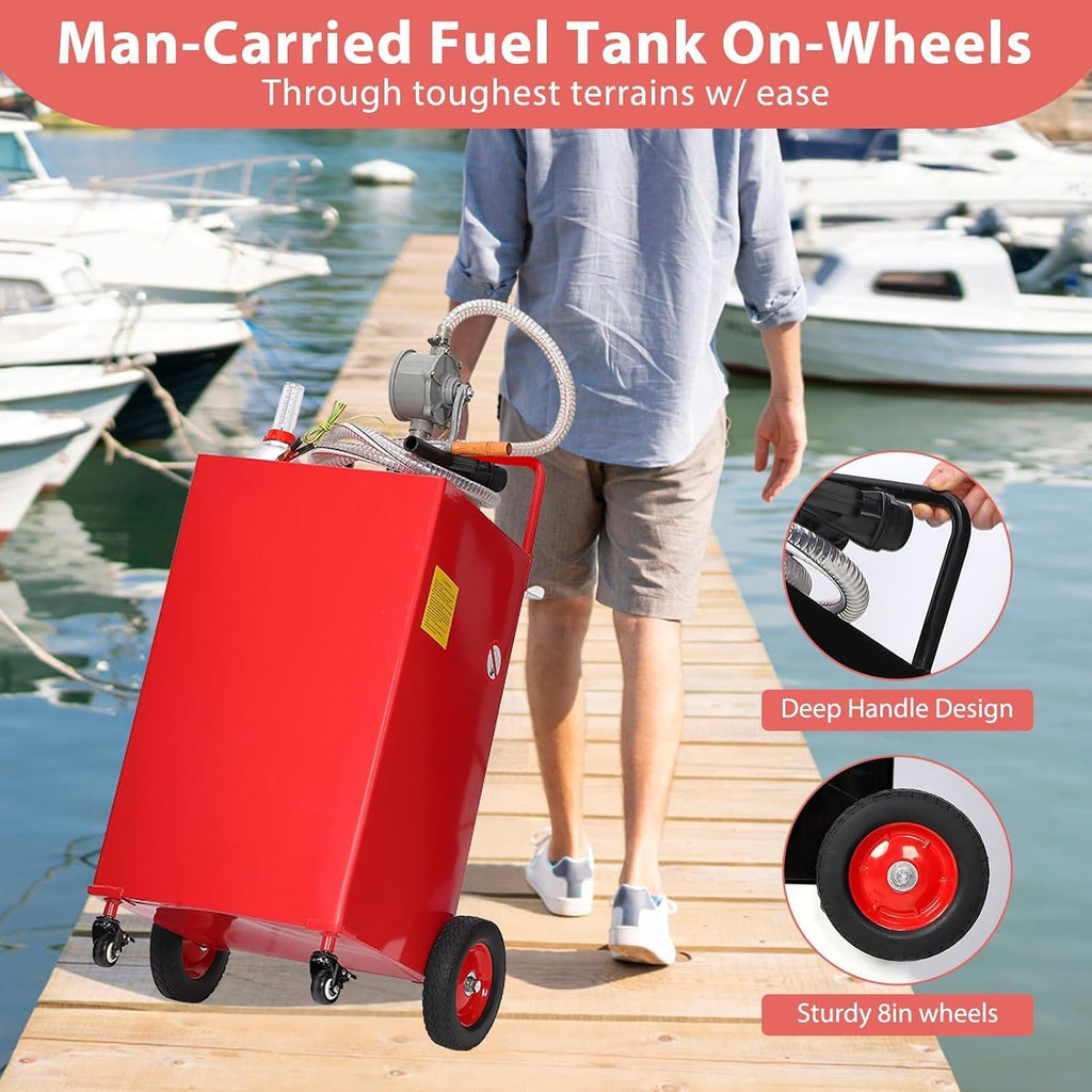 Gas Can 30 Gallon, Portable Fuel Tank with Manual Transfer Pump on, Diesel Fuel Can for Gasoline and Diesel, Compatible with Cars, Lawn Mowers, ATVs, Boats, More