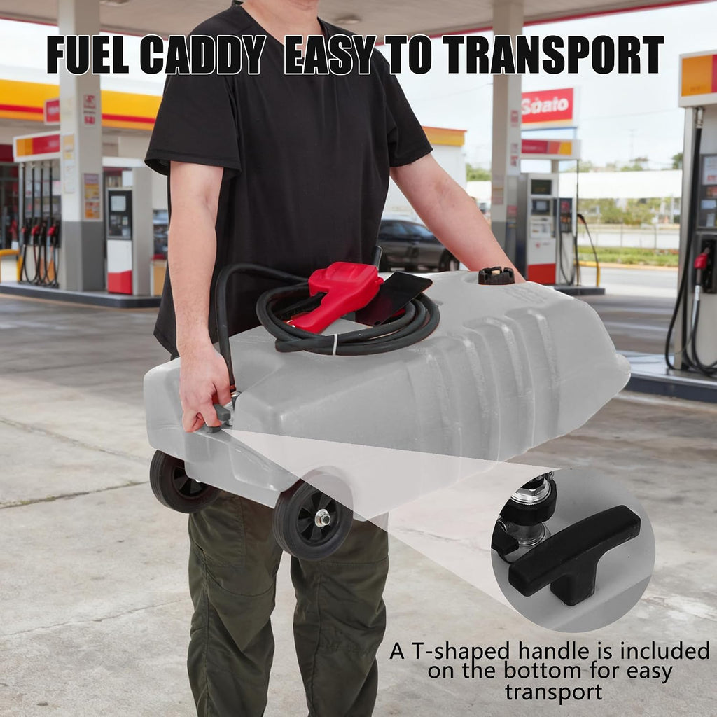 14 Gallon Portable Fuel Tank, Gray Fuel Storage Container with Manual Siphon Pump & 10FT Hose, Gasoline Diesel Caddy with Wheels, Fuel Transfer Tank for Car, ATV, Boat, Lawn Mower, Generator