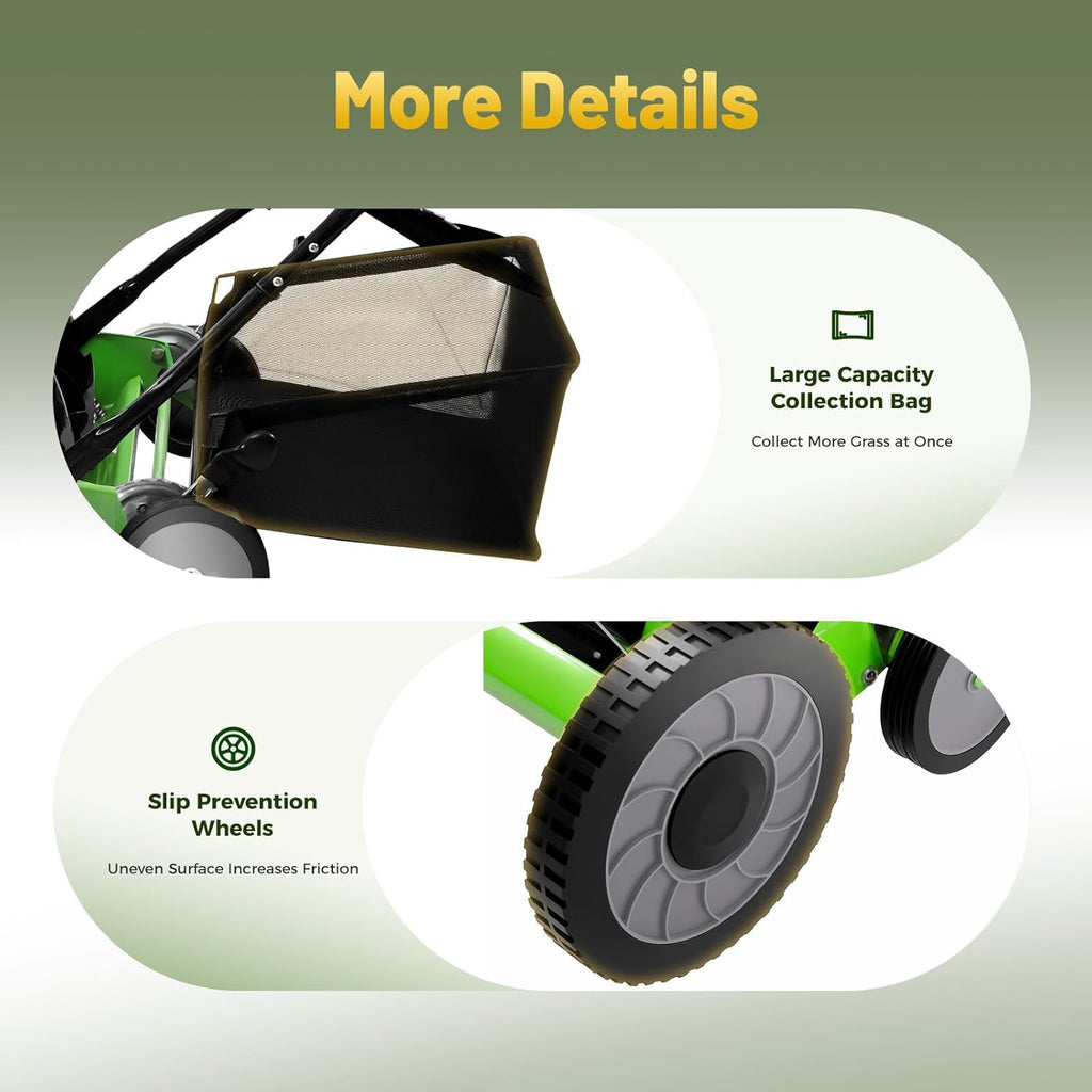Reel Mower Cylinder Lawnmower Adjustable Mowing Height Reel Mower Cylinder Lawnmower with Collection Bag Push Reel Lawn Mower with Grass Catcher for Gardens Lawns