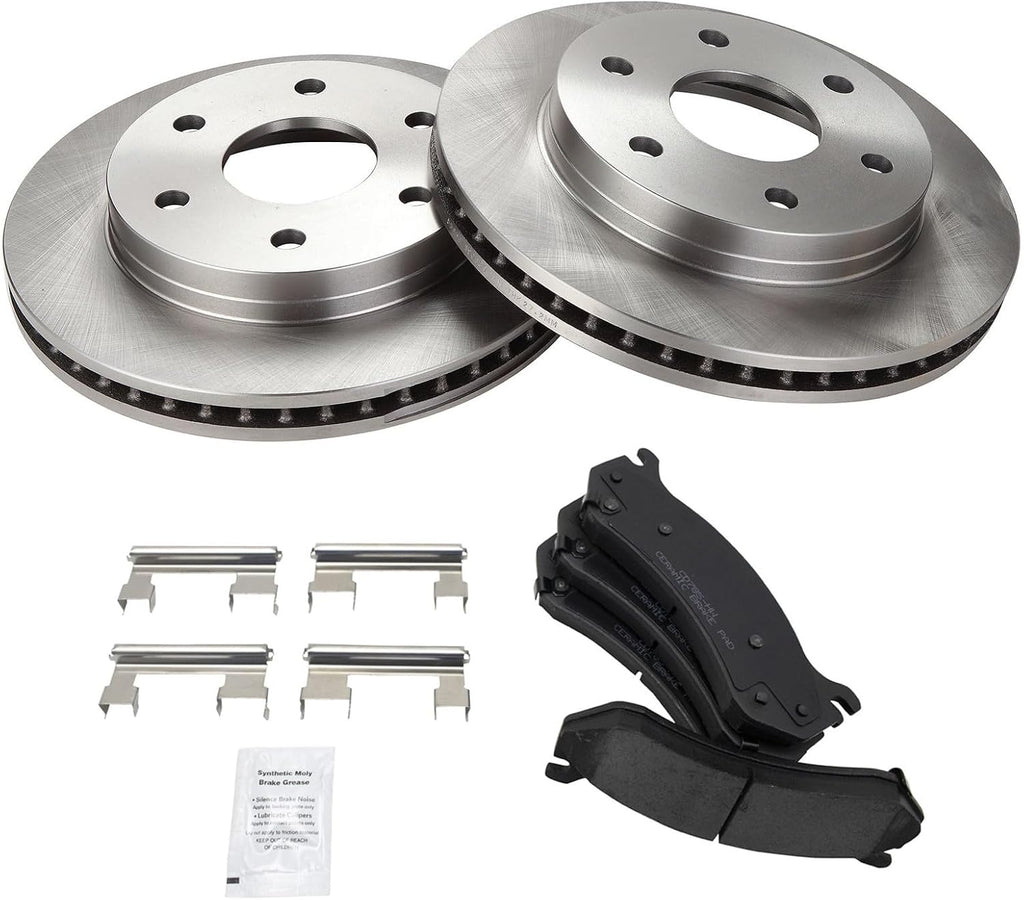 Front Brake Pad & Rotor Set Ceramic Compatible with 1999-2007 Chevy Silverado 2000-2006 Suburban Tahoe Yukon 2001-2006 GMC Sierra 2003-2005 Safari Astro 2002-2006 Cadillac Escalade Avalanche
