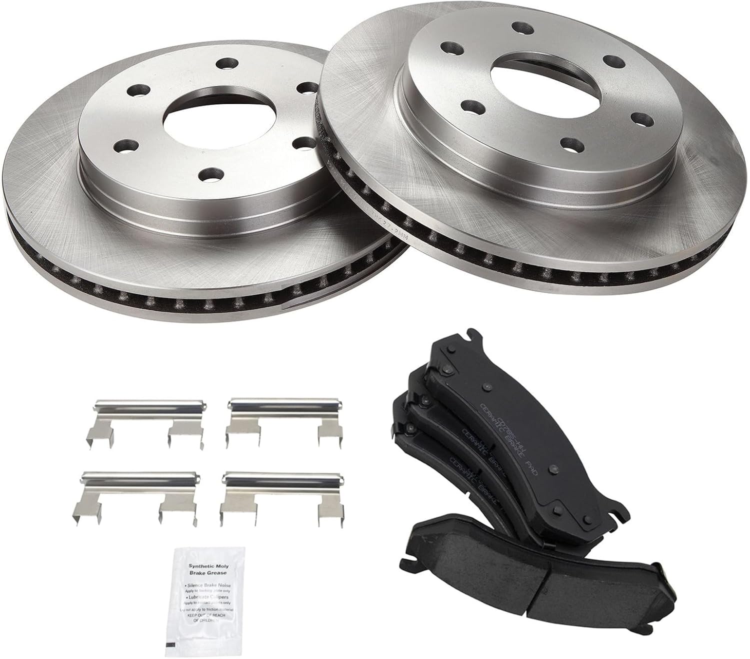 Front Brake Pad & Rotor Set Ceramic Compatible with 1999-2007 Chevy Silverado 2000-2006 Suburban Tahoe Yukon 2001-2006 GMC Sierra 2003-2005 Safari Astro 2002-2006 Cadillac Escalade Avalanche
