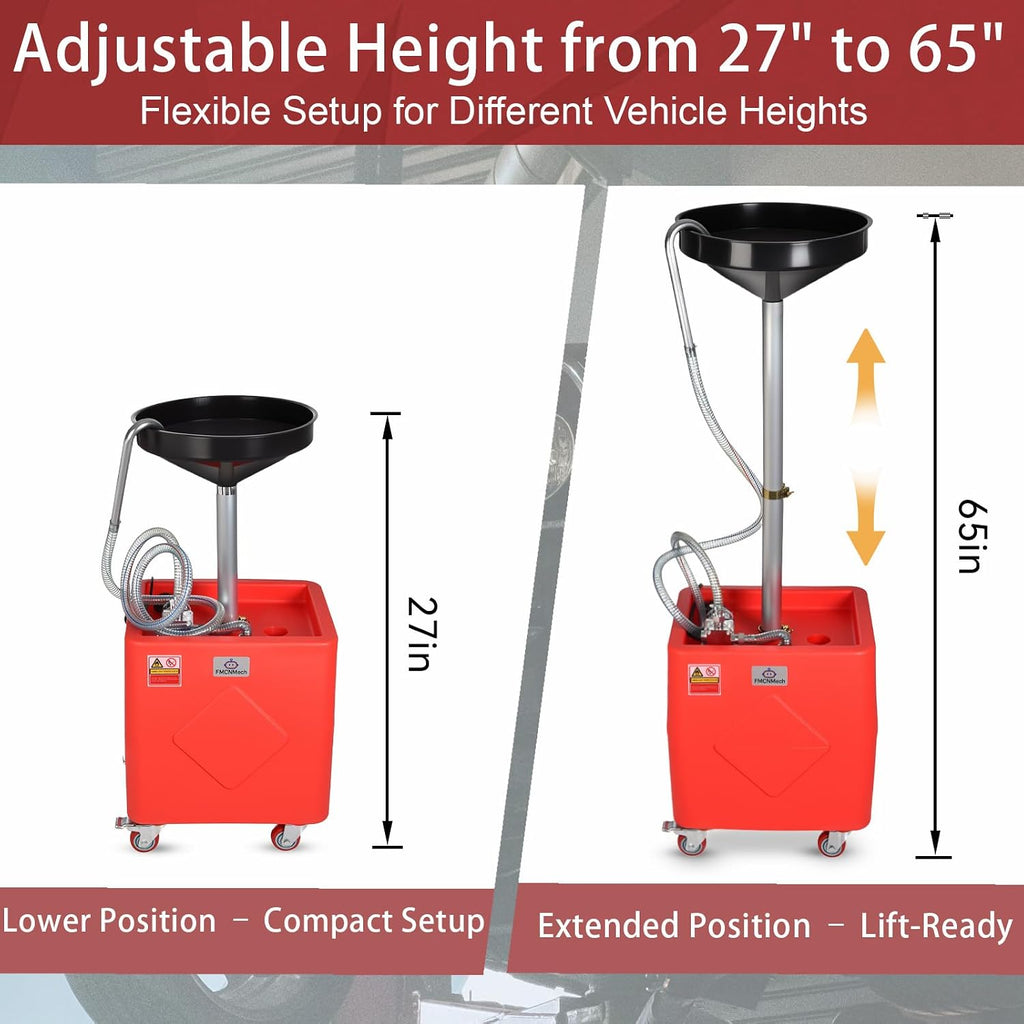 FMCNMech 20 Gallon Oil Drain Container, 8 GPM 110V Electric Pump, Adjustable Oil Drain Tank with Funnel, Waste Oil Container for Automotive Oil Changes, No Air Compressor Required