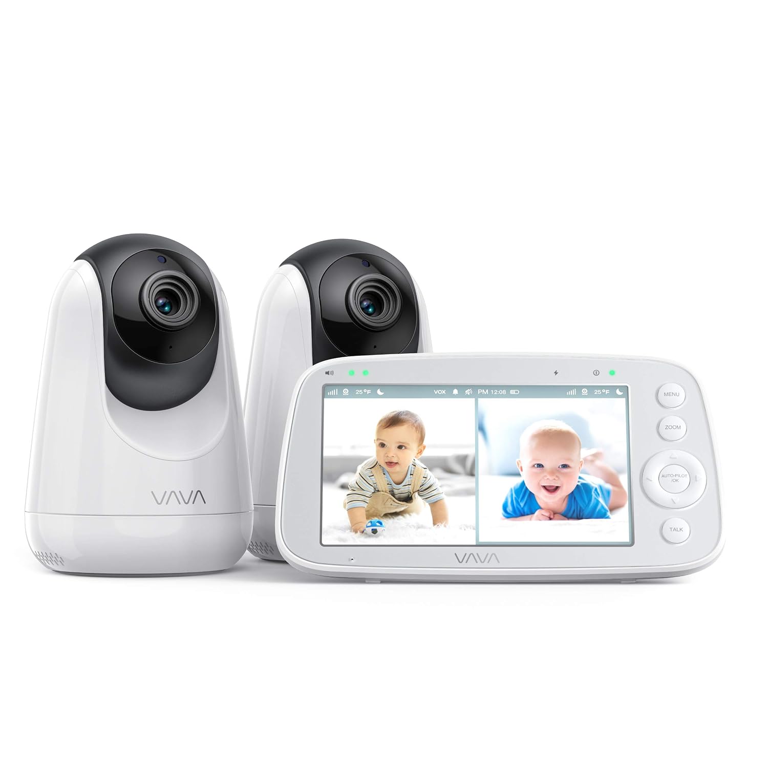 VAVA Baby Monitor with 2 Cameras and Two-Way Audio, Split IPS Screen 720P 5' HD Video , 900ft Range, 4500 mAh Battery, One-Click Zoom, Night Vision