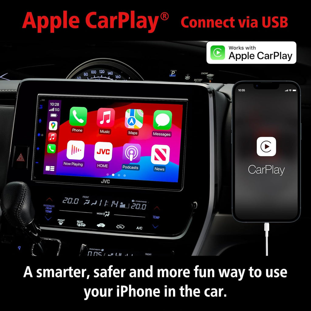 JVC KW-M590BT Single Din/Double Din Car Stereo (50W x 4-Ch), L-Shaped Chassis Fits Most Cars, Large 6.8' Hi-Res Touchscreen, AM/FM, Apple CarPlay, Android Auto, Rear Camera Input, USB 2.1 Fast Charge