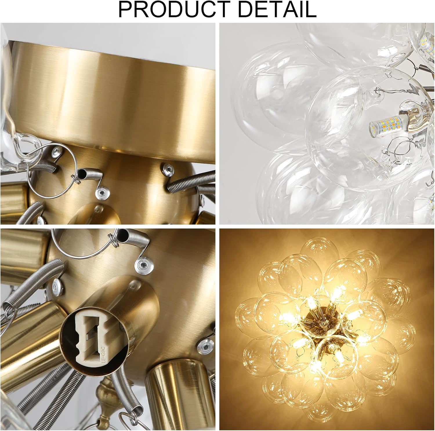 8-Light Flush Mount Ceiling Light, 16' Glass Bubble Ball Chandelier with 21 Clear Balls, Modern Globe Dining Room Light Fixture for Bedroom, Living Room, Hallway, Entry, Bathroom