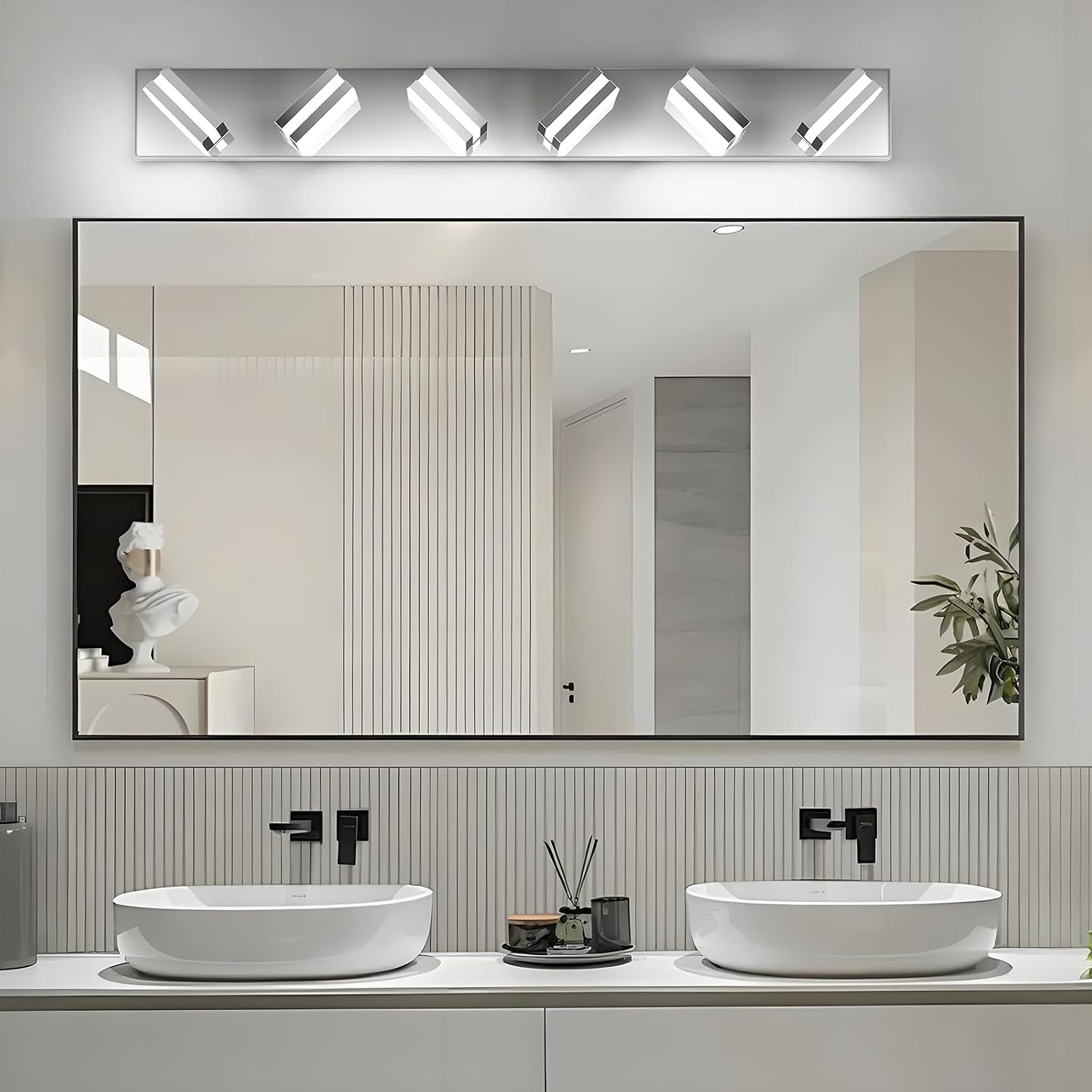 IZORRO LED Modern Bathroom Lights Fixtures(6-Light,Dimmable,360°Rotate),Chrome Acrylic Wall Lighting,Vanity Lights for Bathroom Over Mirror - 6000k 36In （No Assembly Required）
