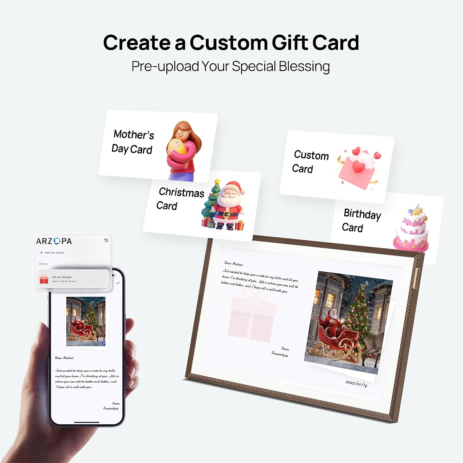 ARZOPA 15.6' Large Digital Picture Frame Free Cloud Storage No Subscription 1920X1080 FHD Touchscreen Anti-Glare Electric Photo Frame Slideshow Custom Gift Mode for Family and Friends