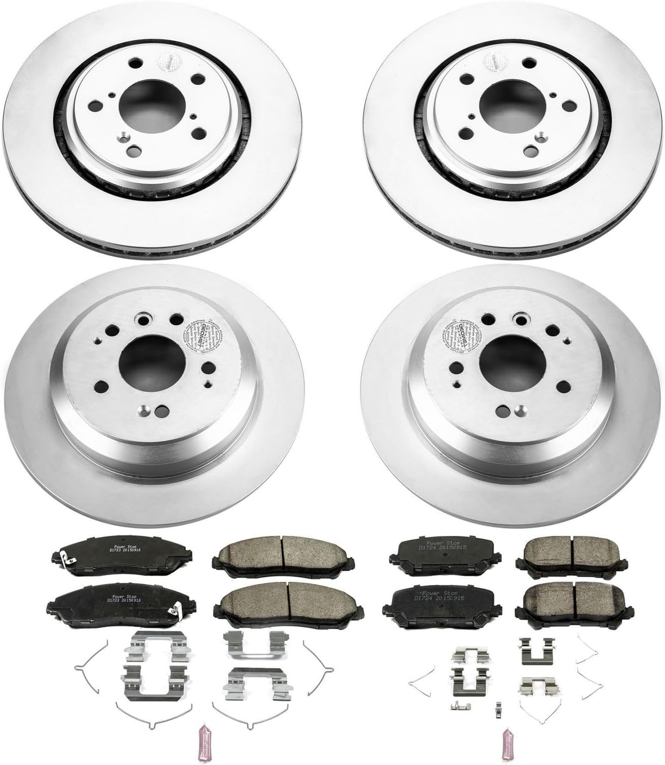 PowerStop Front and Rear Brake Kit for Honda Pilot 2016-22 | Honda Ridgeline 2017-25 - Fully-Coated Disc Rotors with Z17 Ceramic Brake Pads Replacement, CRK7576