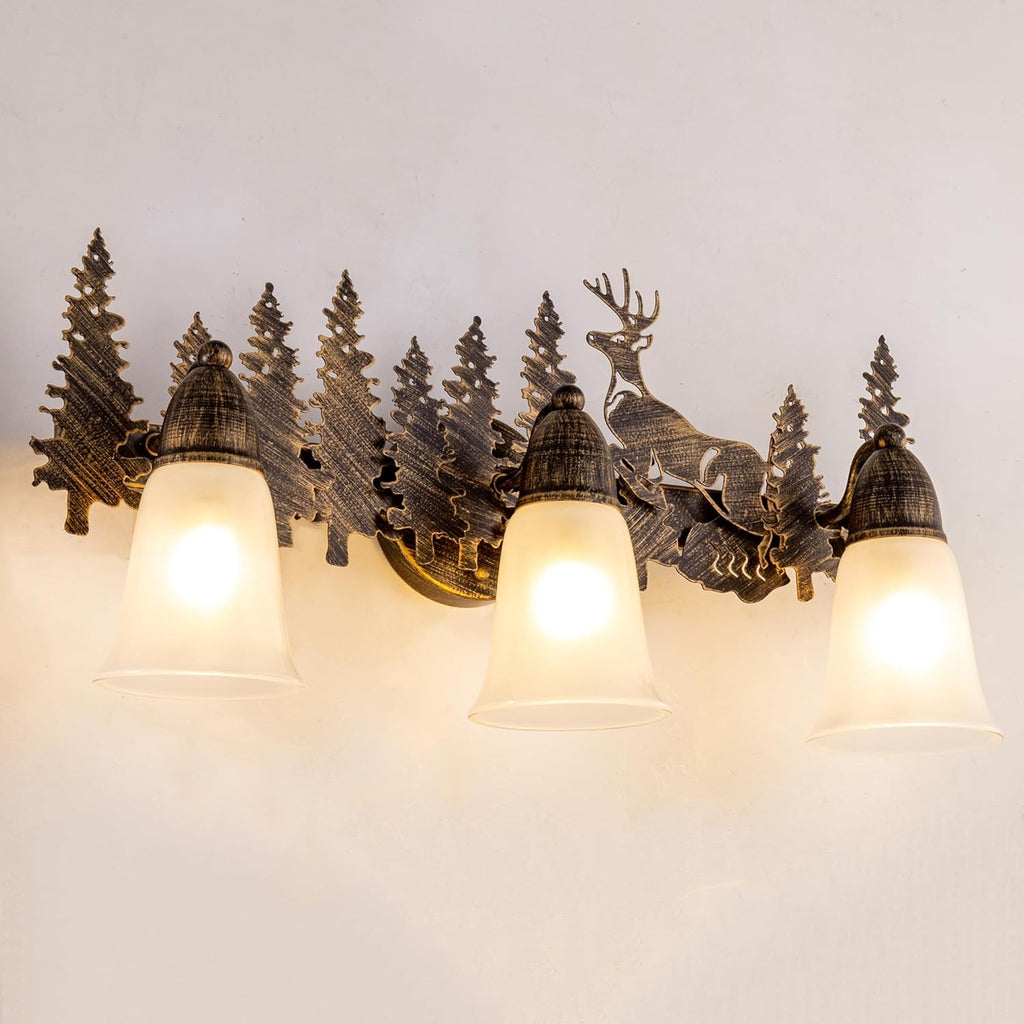 TOCHIC Rustic Bathroom Vanity Light Over Mirror, 3 Lights Farmhouse Bathroom Light Fixtures, Western Moose Sconces Bath Vanity Wall Lighting for Mirror Cabinets, Powder Room, Living Room, 24' L