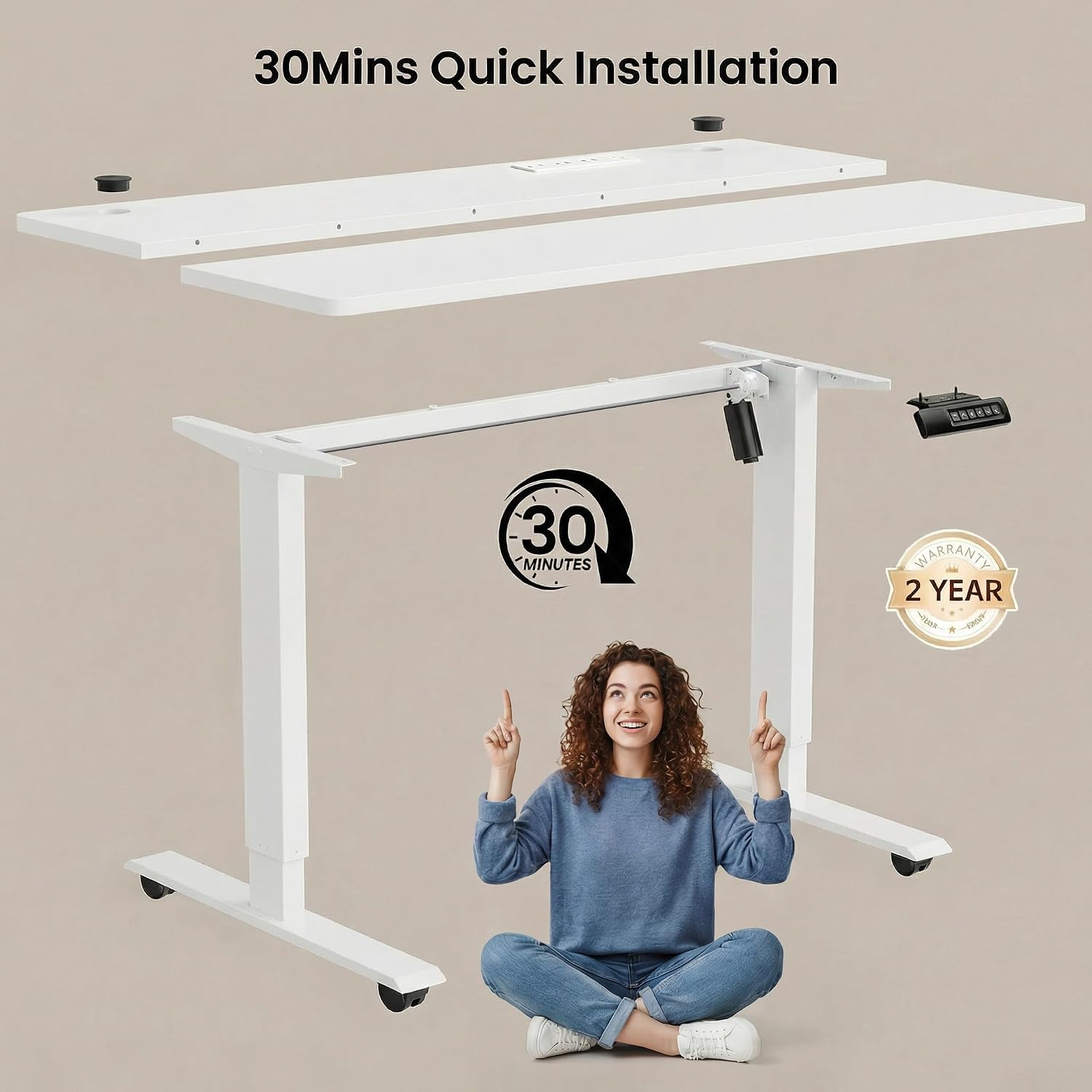 Electric Standing Desk with Wheels, 63'' x 24'' Standing Desk Adjustable Height with Charging Station, 2 USB Ports, 3 Power Outlets, 4 Caster, 27''-46'' Lifting Range Stand up Desk(White)