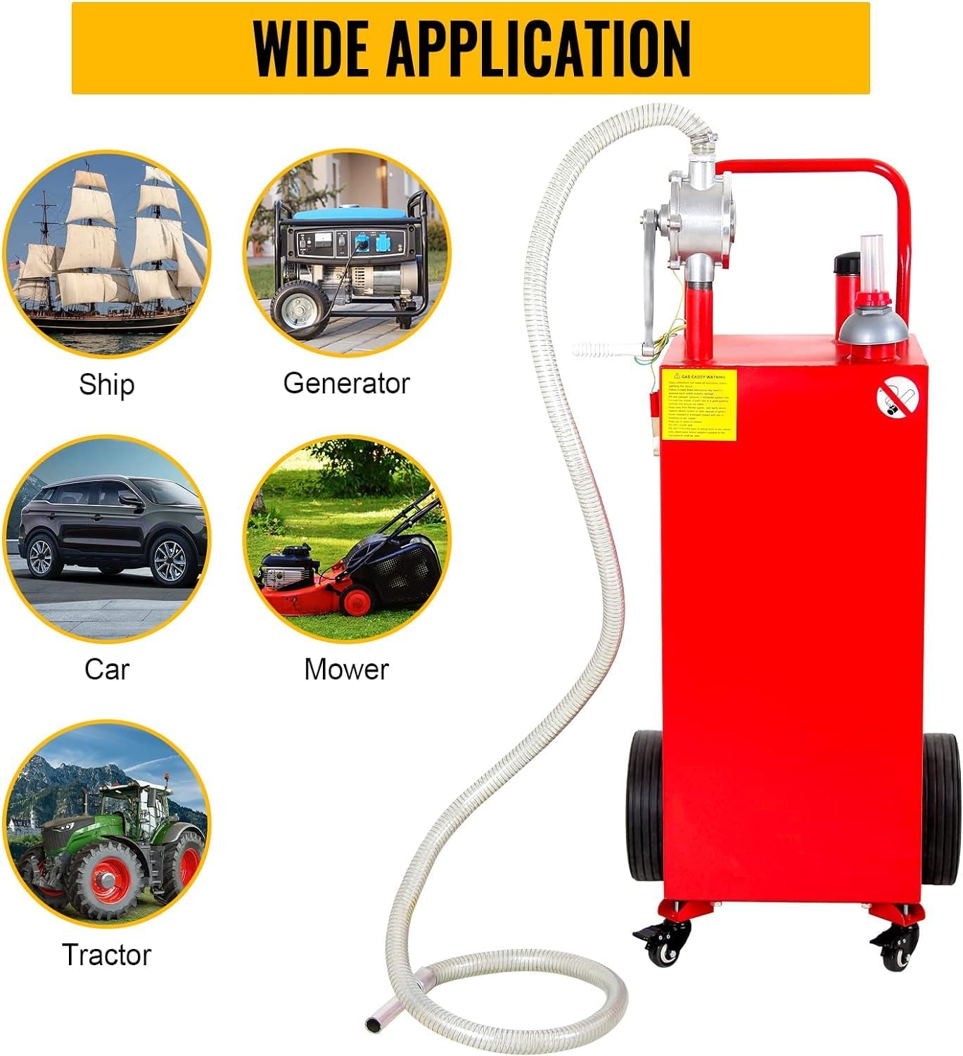 Gas Caddy Fuel Tank Gasoline container Diesel portable gas tank w/pump Rolling & Solid Rubber Wheels for Weeder,Snow blower,Pickup truck,ATV,Water Scooter,Yacht,UTV,Motorcycle (35 Gallon Red)