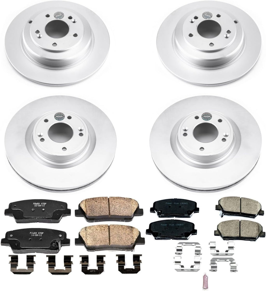 PowerStop Front and Rear Brake Kit for Hyundai Genesis Coupe 2010-16 - Fully-Coated Disc Rotors with Z17 Ceramic Brake Pads Replacement, CRK6170
