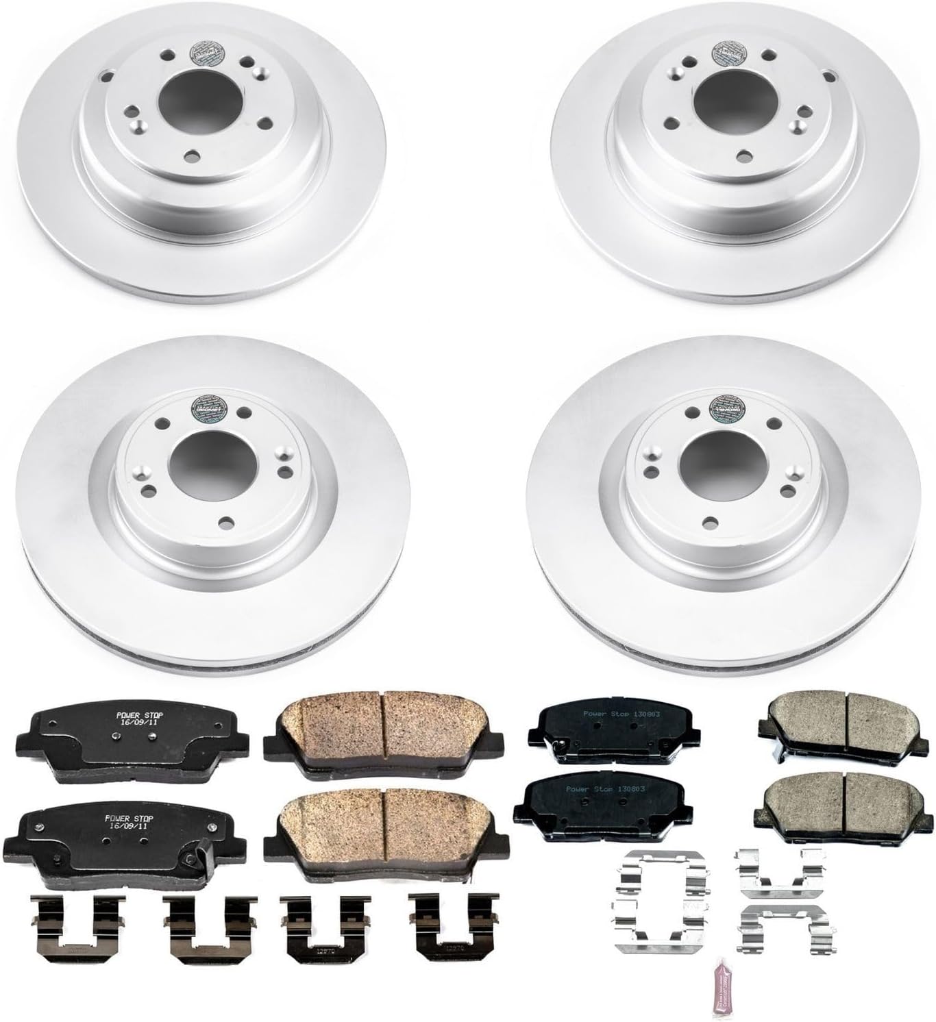 PowerStop Front and Rear Brake Kit for Hyundai Genesis Coupe 2010-16 - Fully-Coated Disc Rotors with Z17 Ceramic Brake Pads Replacement, CRK6170