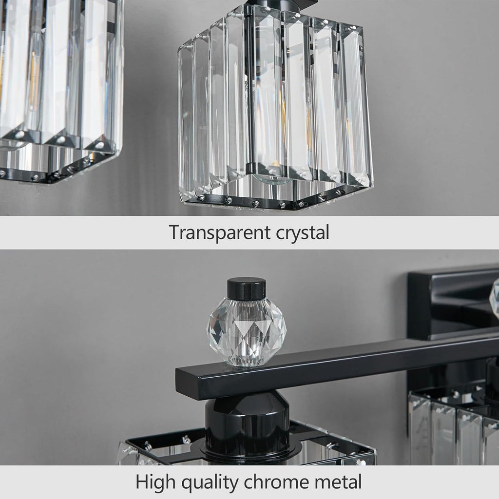Vanity Lights 6-Light Modern Crystal Vanity Light Plating Black Bathroom Light Fixtures Over Mirror Crystal Bathroom Vanity Lighting Fixtures