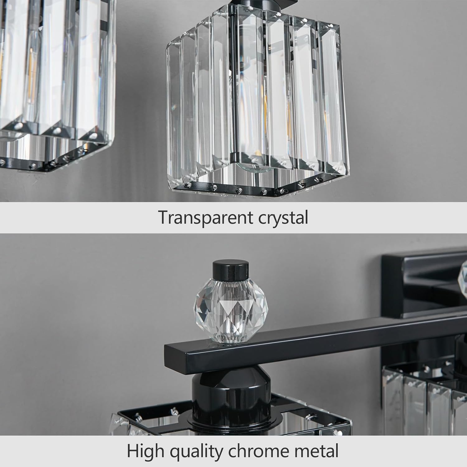 Vanity Lights 6-Light Modern Crystal Vanity Light Plating Black Bathroom Light Fixtures Over Mirror Crystal Bathroom Vanity Lighting Fixtures