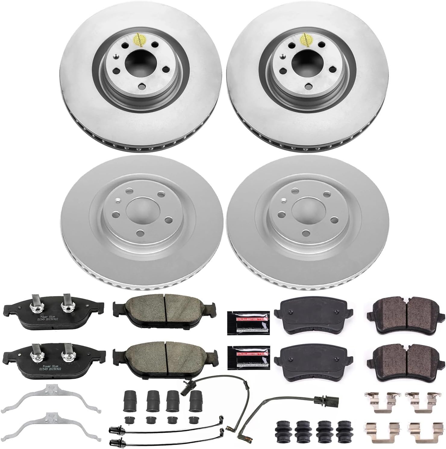 PowerStop Front and Rear Brake Kit for Audi A6 2016-18 |A6 Quattro 2012-18 |A7 Quattro 2013-18 - Fully-Coated Disc Rotors with Z23 Carbon-Fiber Ceramic Brake Pads Upgrade, CRK6130