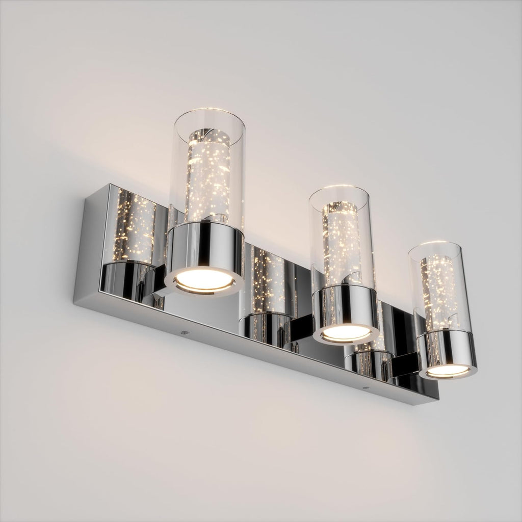 artika Essence 23W LED Modern Vanity Light Fixture, Chrome Finish with Bubble Glass and Glass Diffusers - Ideal for Bathroom Lighting - 1800 Lumens, 3000 Kelvin, No Bulb Required