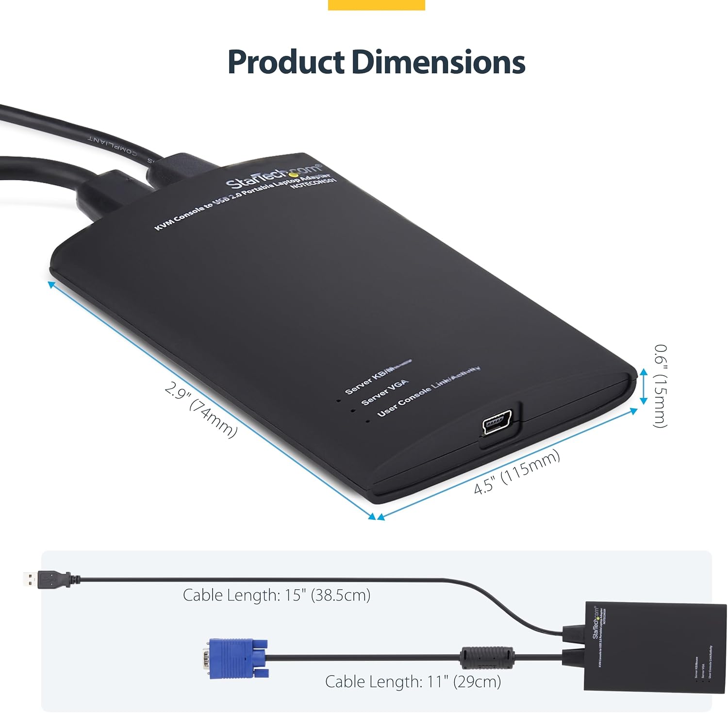 StarTech.com Portable Laptop Crash Cart Adapter for Server Management, USB/VGA KVM Console, Windows/Linux/MacOS - TAA