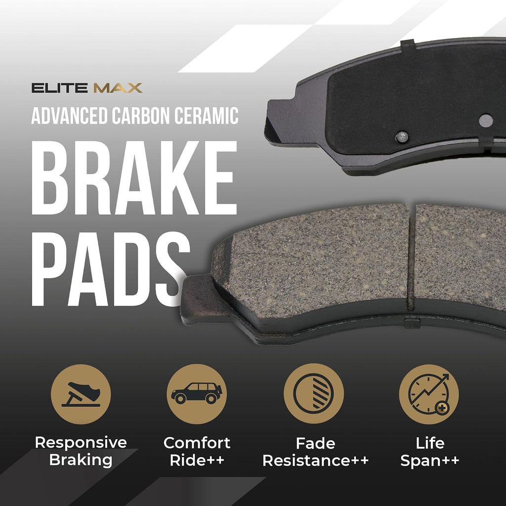 Max Advanced Brakes Front & Rear Brake Kit Compatible With 2006-2008 2009 2010 2011 Acura CSX Premium Touring iTech Replacement Drilled Slotted Black Coated Disc Brake Rotors and Ceramic Brake Pads