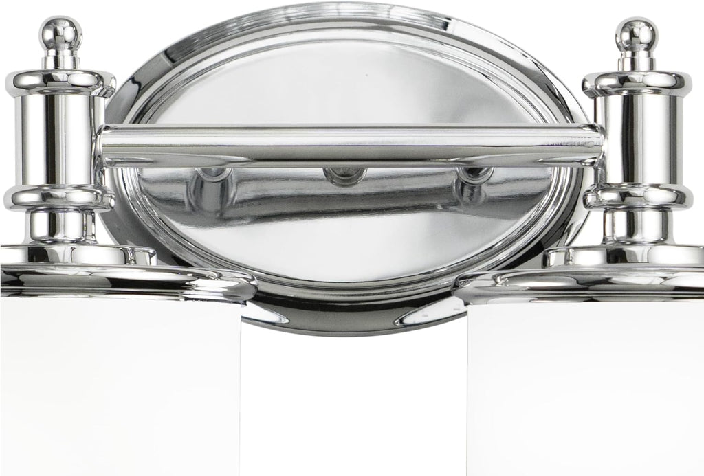 VAXCEL Carlisle 2-Light 13.75 inch Wide Chrome Transitional Bathroom Vanity Lighting Fixture, White Frosted Opal Glass Shade, Dimmable, LED Compatible, Reversible Over The Mirror Mounted Wall Sconce