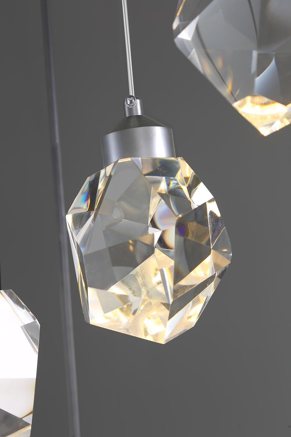 5-Light Cluster Crystal Raindrop Pendant Lights- 25W LED Dimmable Hanging Light Fixture Chandelier for Kitchen Island, Dining Room Living Room