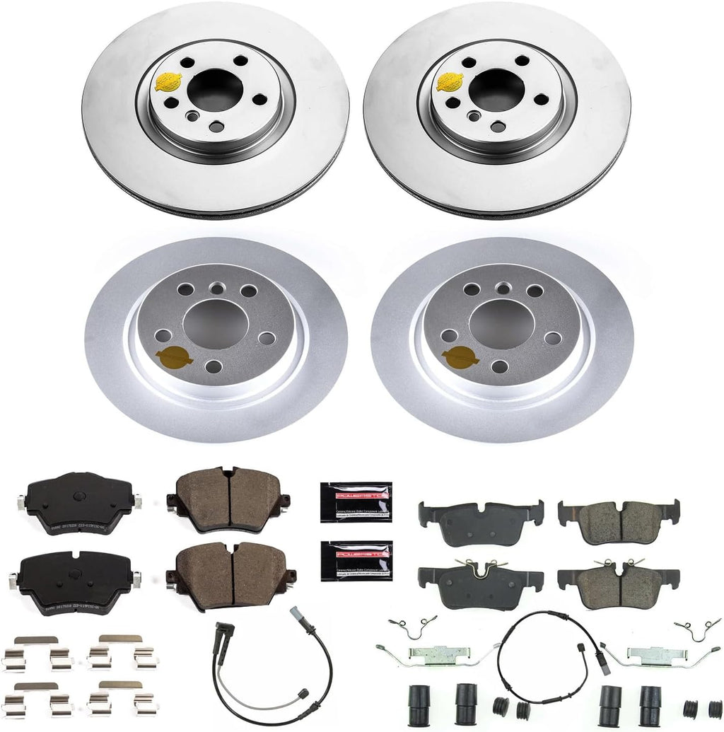 PowerStop Front and Rear Brake Kit for Mini Cooper Countryman 2017-20 - Fully-Coated Disc Rotors with Z23 Carbon-Fiber Ceramic Brake Pads Upgrade, CRK8356