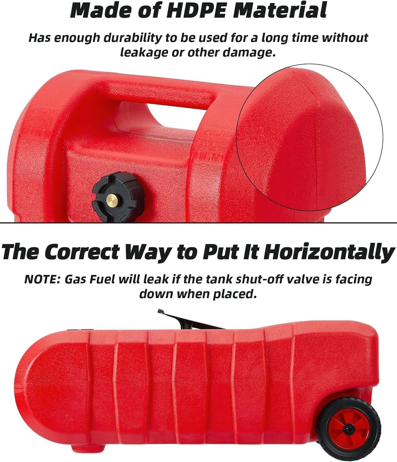 Gas Can 15 Gallon, Fuel Tank Container with Gravity & Hand Pump Modes, Portable Fuel Caddy with Wheels, 10 ft Delivery Hose & Manual Pump, Gas Caddy for Motorboats, ATVs, Gasoline & Diesel