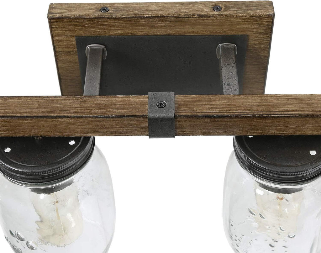 LNC Rustic Bathroom Light Fixtures Farmhouse Vanity Lighting with Mason Jar Glass, Wooden Finished, 29 inches, Brown, 4-Light , White